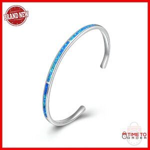 Adjustable Sterling Silver Opal Cuff Bangle Bracelet Fine Jewelry Gift